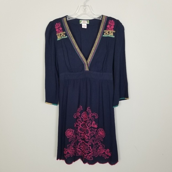Flying Tomato Floral Embroidered Blue Mini Dress S - Picture 1 of 6